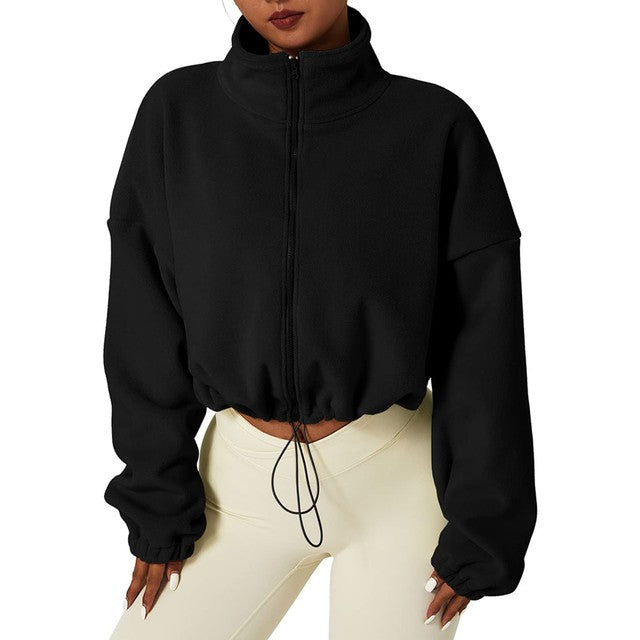 Korean Fleece Oversized Crop Jacket for Winter Workouts