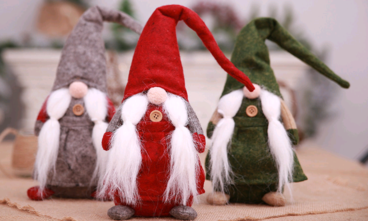 Christmas Decorations - Faceless Doll & Forest Santa Figurine