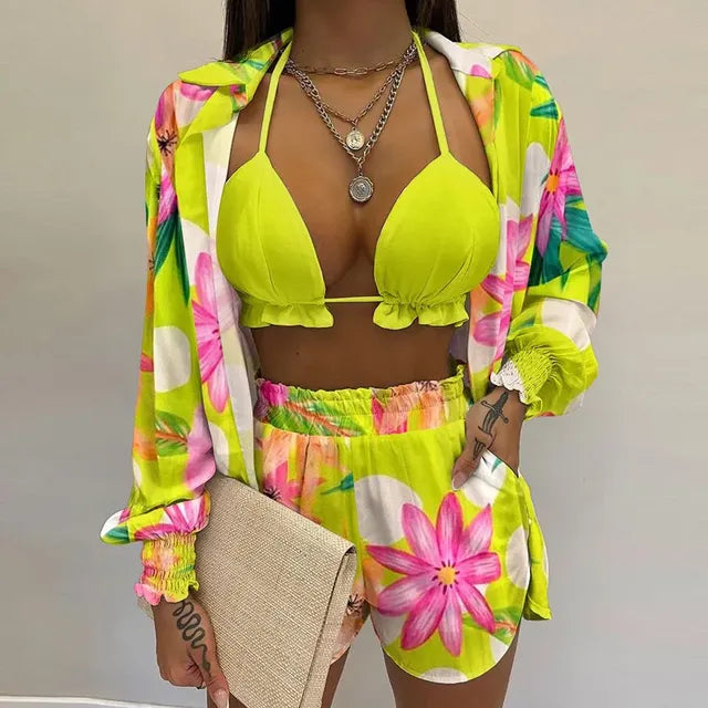 2024 Summer Women's Sexy Three-Piece Beach Outfit