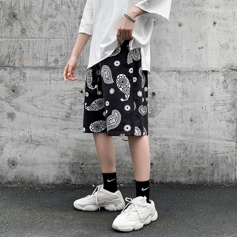 Men's Retro Straight Loose Casual Cashew Flower Shorts