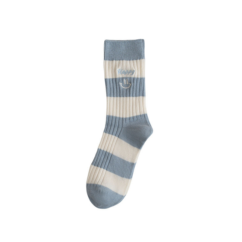 Women's Cotton Mid-Calf Socks - Breathable Embroidered Design