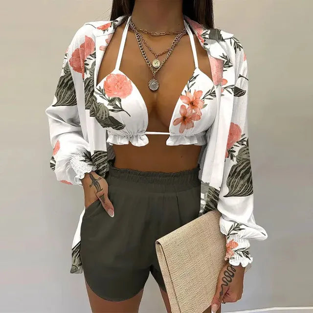 2024 Summer Women's Sexy Three-Piece Beach Outfit