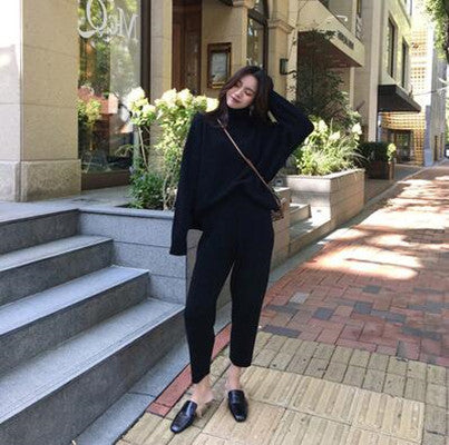 High Neck Slim Fit Sweater and Pants Two-Piece Set