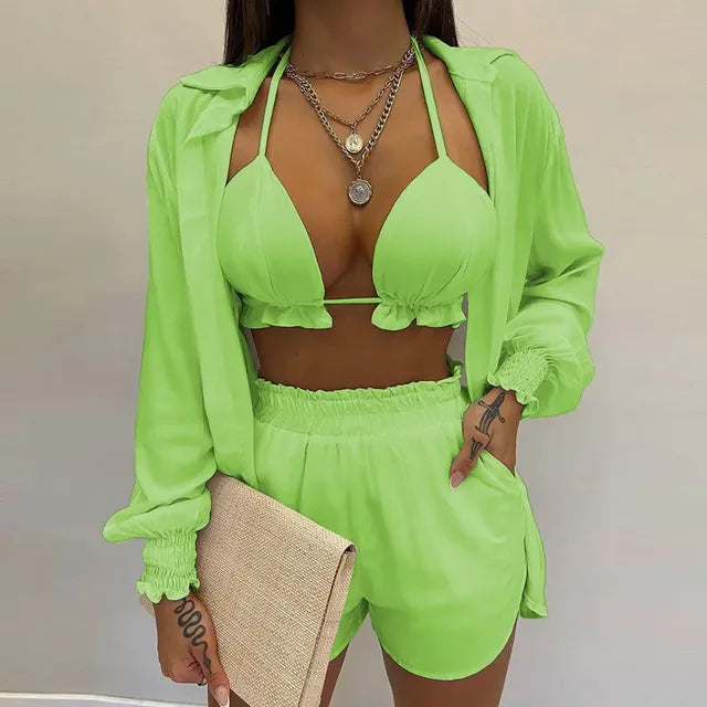 2024 Summer Women's Sexy Three-Piece Beach Outfit