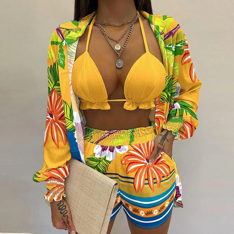 2024 Summer Women's Sexy Three-Piece Beach Outfit