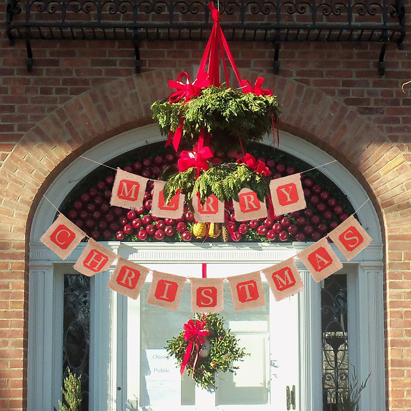 Merry Christmas Burlap Banner and Flag Decoration