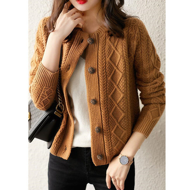 Retro Chic Thick Knit Cardigan for Autumn & Winter Women