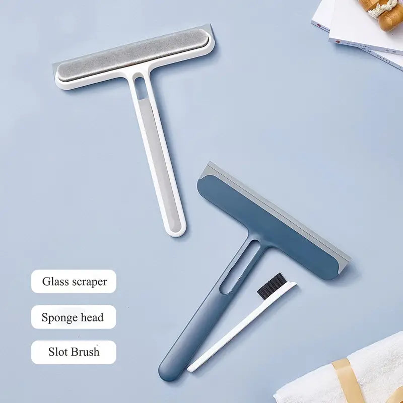 3-in-1 Glass Cleaning Brush with Handle and Squeegee