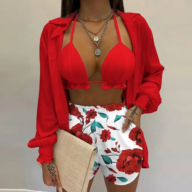 2024 Summer Women's Sexy Three-Piece Beach Outfit