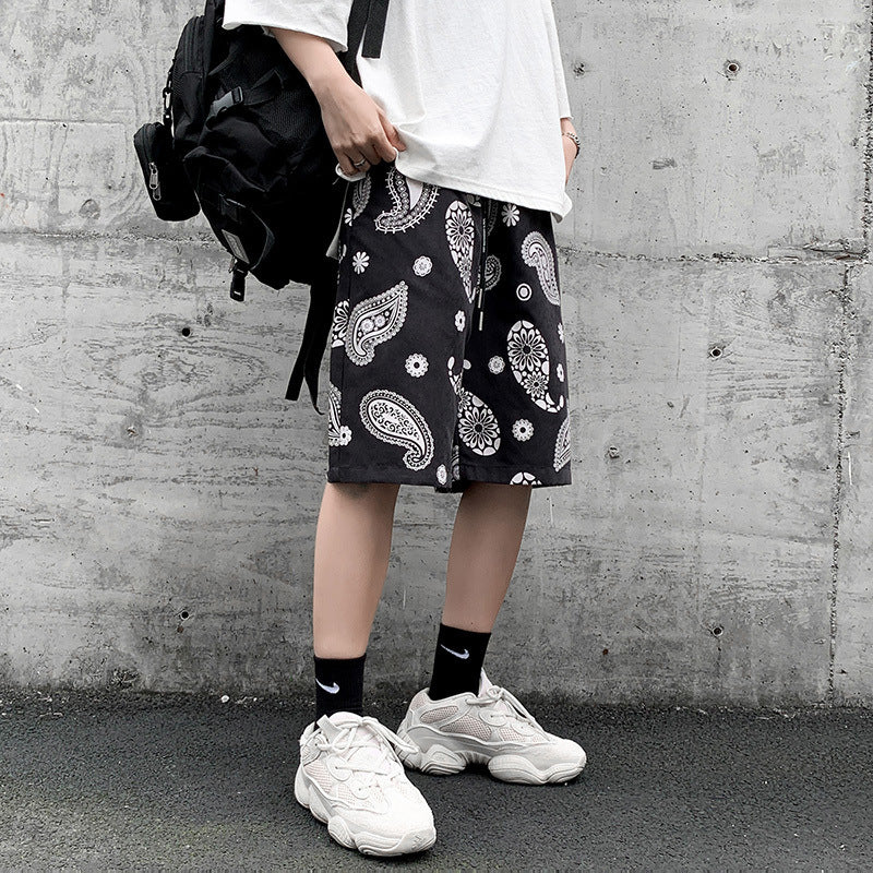Men's Retro Straight Loose Casual Cashew Flower Shorts