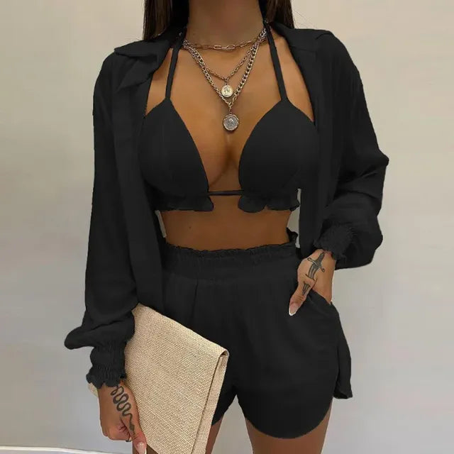 2024 Summer Women's Sexy Three-Piece Beach Outfit