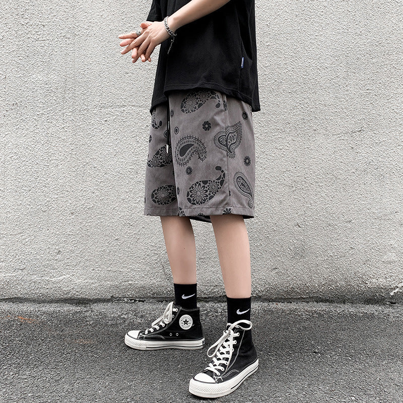 Men's Retro Straight Loose Casual Cashew Flower Shorts