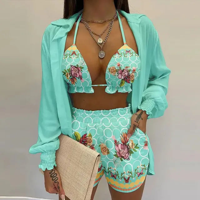 2024 Summer Women's Sexy Three-Piece Beach Outfit