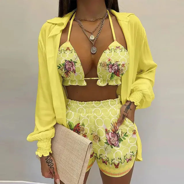 2024 Summer Women's Sexy Three-Piece Beach Outfit