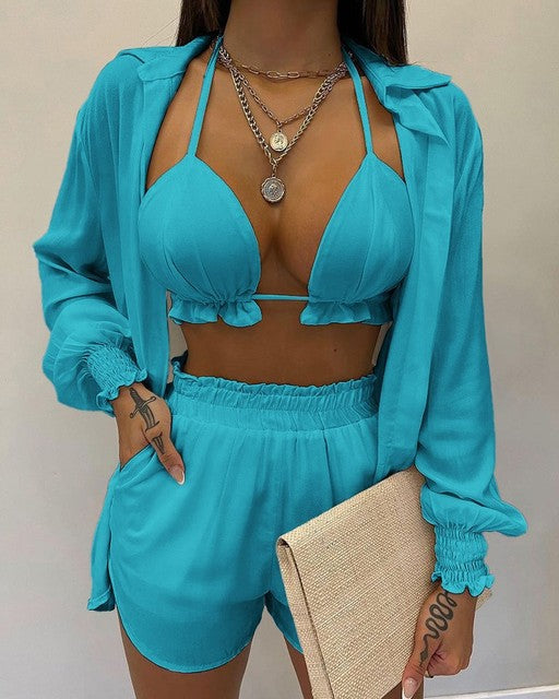 2024 Summer Women's Sexy Three-Piece Beach Outfit