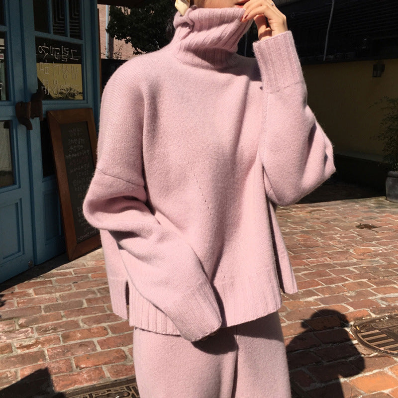 High Neck Slim Fit Sweater and Pants Two-Piece Set