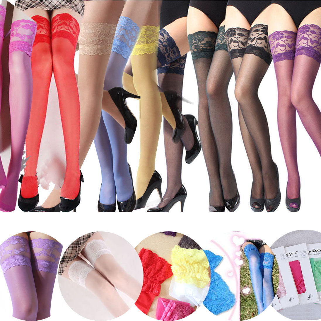 Lace Trim Adult Stockings, Sexy Sheer Thigh Highs