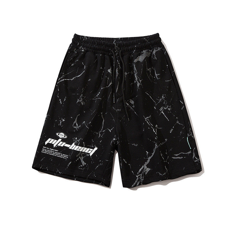 Chinese Style Black Casual Hip-hop Loose Five-point Pants
