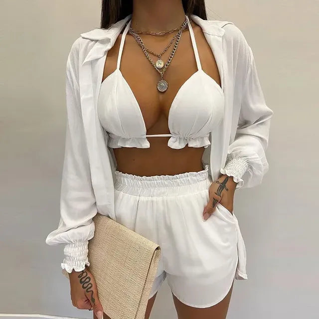 2024 Summer Women's Sexy Three-Piece Beach Outfit
