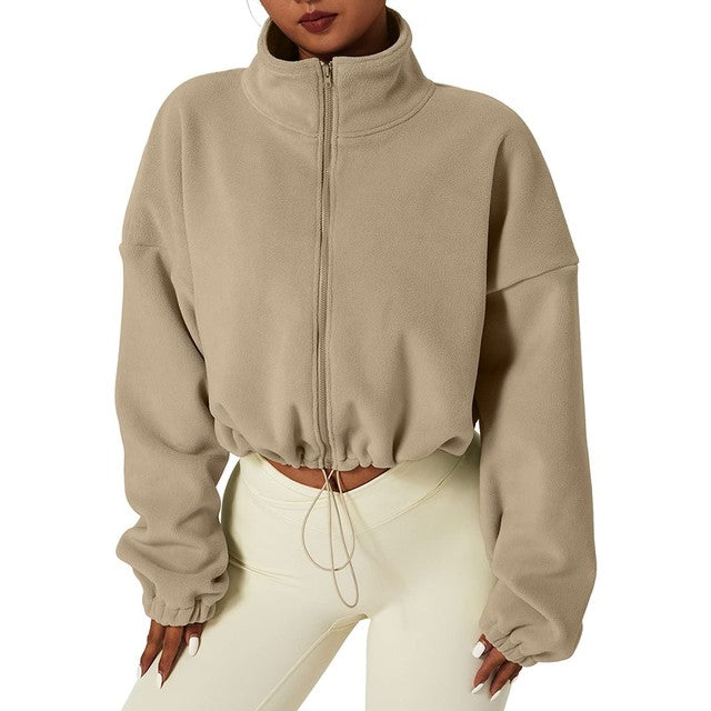 Korean Fleece Oversized Crop Jacket for Winter Workouts