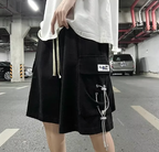 Chinese Style Black Casual Hip-hop Loose Five-point Pants