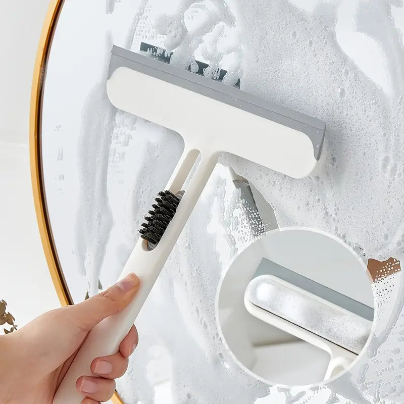 3-in-1 Glass Cleaning Brush with Handle and Squeegee