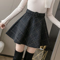 High-Waist A-Line Woolen Plaid Skirt for Women