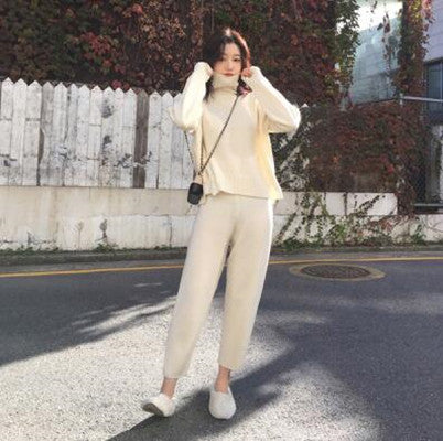 High Neck Slim Fit Sweater and Pants Two-Piece Set