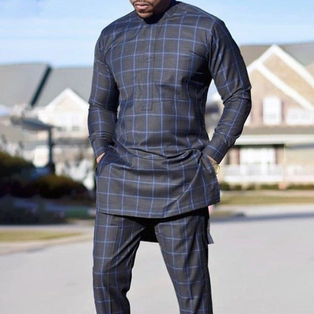 Men's African Style Dark Gray Robe and Shirt Set