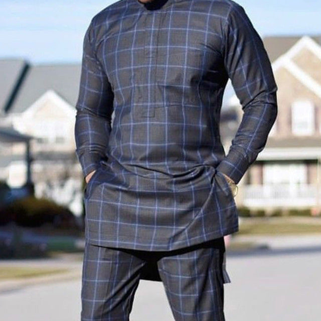 Men's African Style Dark Gray Robe and Shirt Set