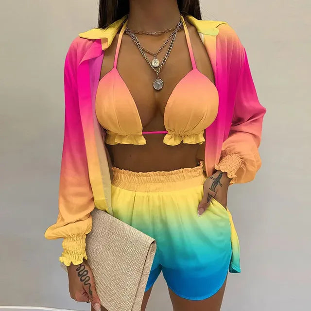 2024 Summer Women's Sexy Three-Piece Beach Outfit