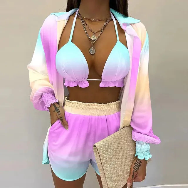 2024 Summer Women's Sexy Three-Piece Beach Outfit