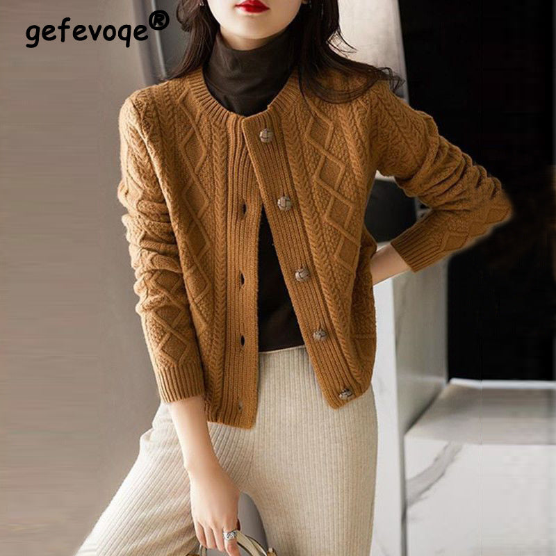 Retro Chic Thick Knit Cardigan for Autumn & Winter Women