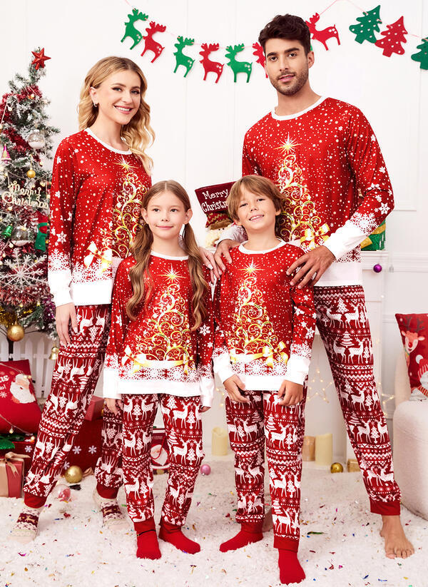 Christmas Print Long Sleeve Parent-Child Outfit