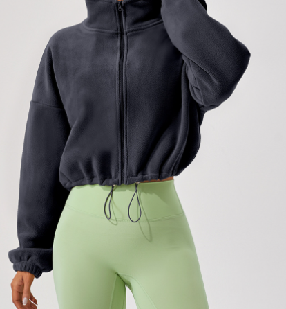 Korean Fleece Oversized Crop Jacket for Winter Workouts