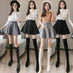 High-Waist A-Line Woolen Plaid Skirt for Women