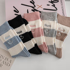 Women's Cotton Mid-Calf Socks - Breathable Embroidered Design
