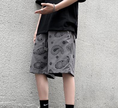 Men's Retro Straight Loose Casual Cashew Flower Shorts