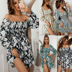 Fashionable Print French Collar Dress for Spring/Summer 2022