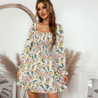 Fashionable Print French Collar Dress for Spring/Summer 2022