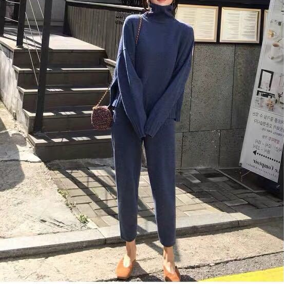 High Neck Slim Fit Sweater and Pants Two-Piece Set