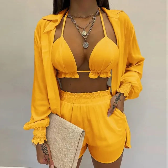 2024 Summer Women's Sexy Three-Piece Beach Outfit