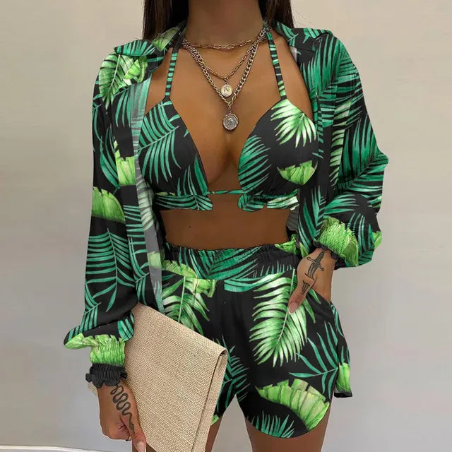2024 Summer Women's Sexy Three-Piece Beach Outfit