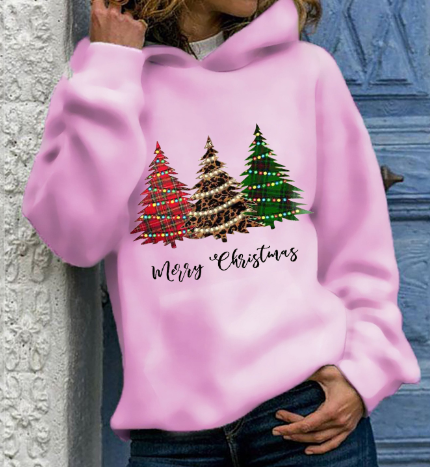 Merry Christmas Tree Hoodie - Plus Size Loose Top