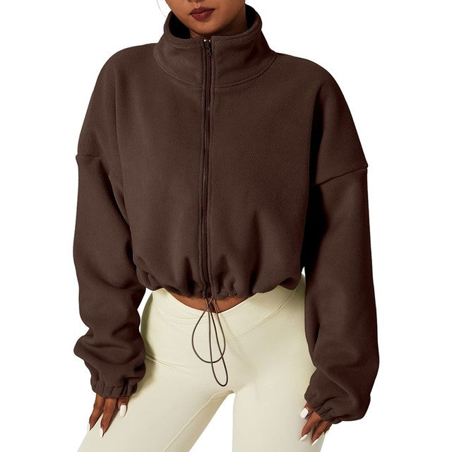 Korean Fleece Oversized Crop Jacket for Winter Workouts
