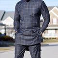 Men's African Style Dark Gray Robe and Shirt Set